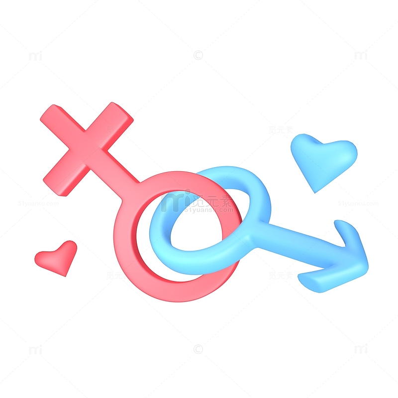 粉蓝色男女性别3D图标志立体元素