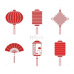 中国古典传统元素灯笼中国结扇子花灯