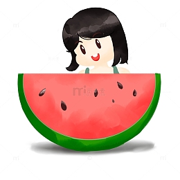 立夏夏天吃西瓜的小女孩