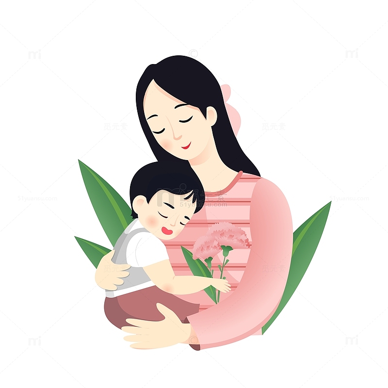 母亲节妈妈儿童宝宝康乃馨鲜花绿植拥抱