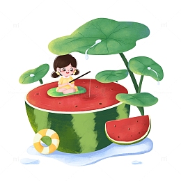 立夏女孩荷塘吃西瓜