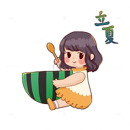 立夏可爱女孩吃西瓜