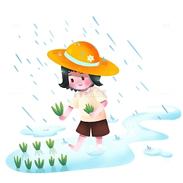 春季谷雨插秧女孩