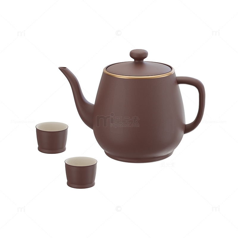 3D立体中国风复古茶壶茶杯