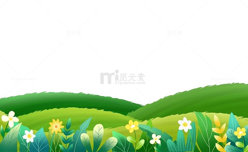 手绘春夏花草植物海报底部边框装饰元素