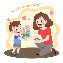 感恩母亲节小男孩送花给妈妈