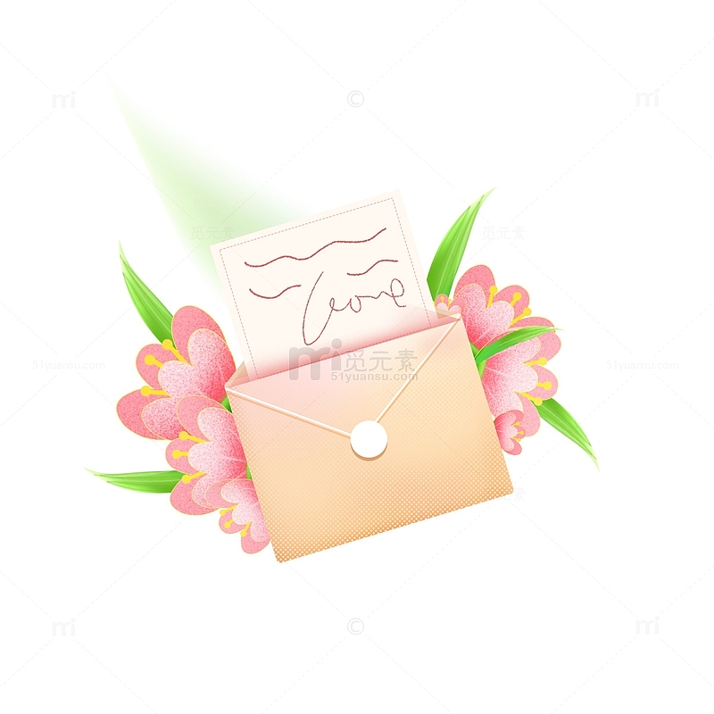 温馨母亲节郁金香花朵礼物信封手绘插画元素