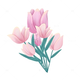 手绘小清新粉色郁金香鲜花海报装饰元素