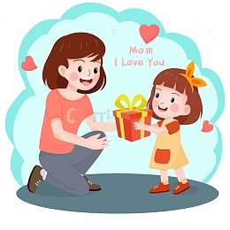 感恩母亲节小女孩送礼物给妈妈