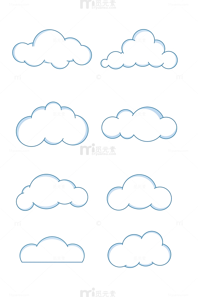 可爱卡通简笔画云朵白云矢量元素