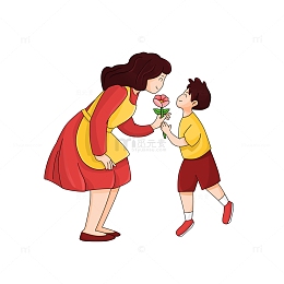 母亲节送妈妈鲜花的男孩