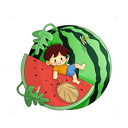 立夏休闲创意西瓜蜻蜓儿童卡通手绘