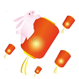 可爱兔子爬灯笼祈福矢量插画