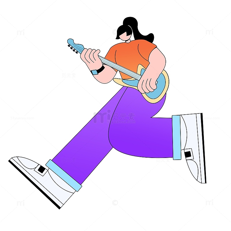 卡通手绘乐队女孩弹吉他