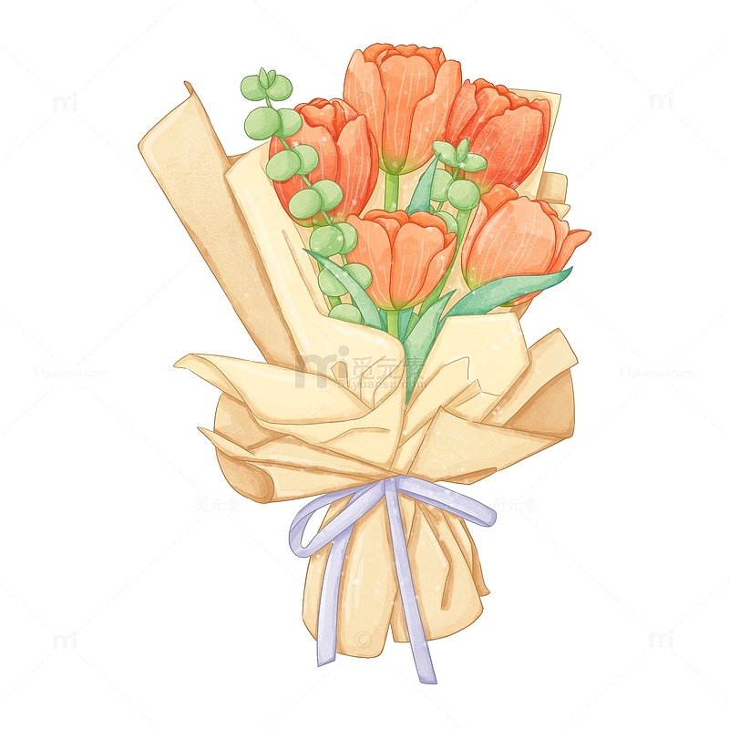 手绘清新水彩郁金香花束母亲节感恩花朵植物