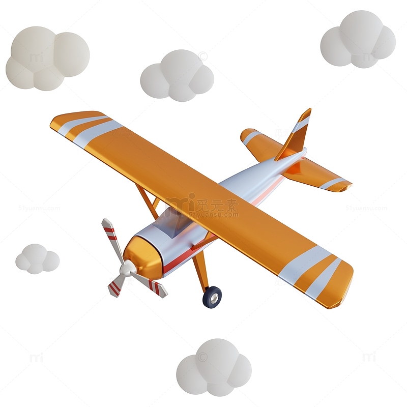 3D立体橙色卡通小飞机模型