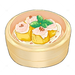 广东早茶烧麦手绘插画