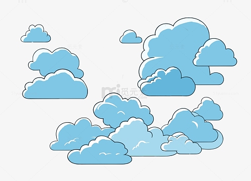 蓝色健康美丽白云手绘素材