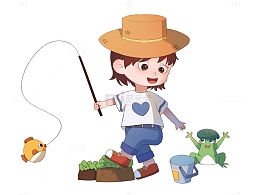 立夏去钓鱼小插画