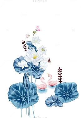 手绘夏天立夏荷花池塘白莲