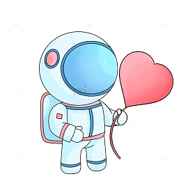 卡通宇可爱航员拿着爱心气球元素