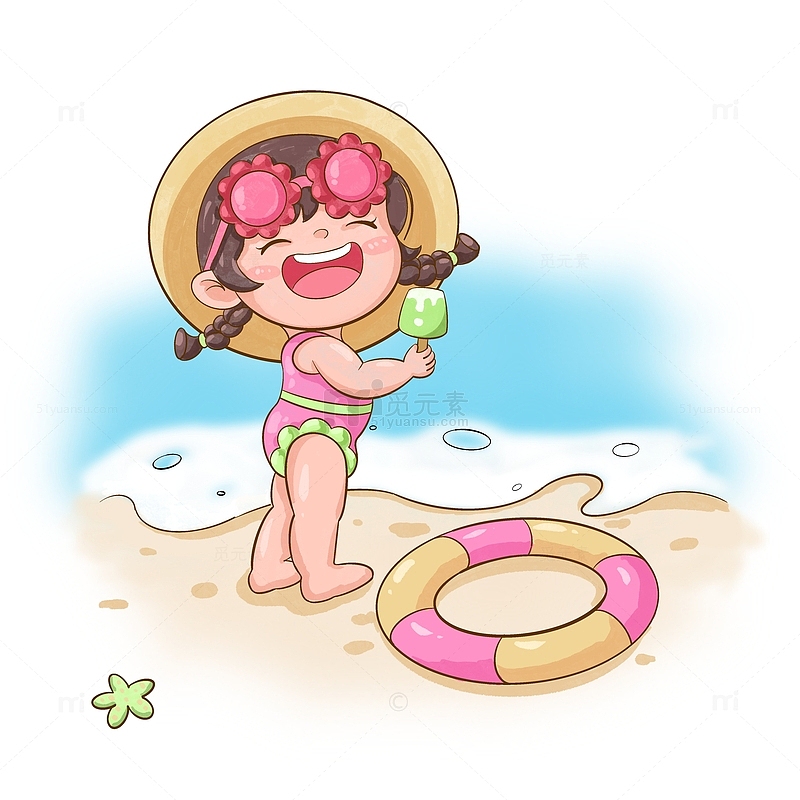 立夏夏天炎热海边可爱人物小女孩元素