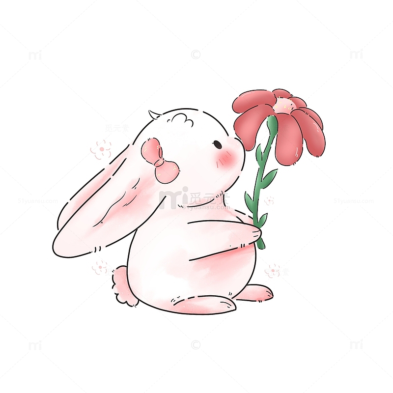手绘卡通兔子拿花兔年可爱元素