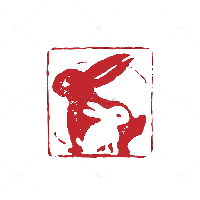 卡通兔子红色矢量印章