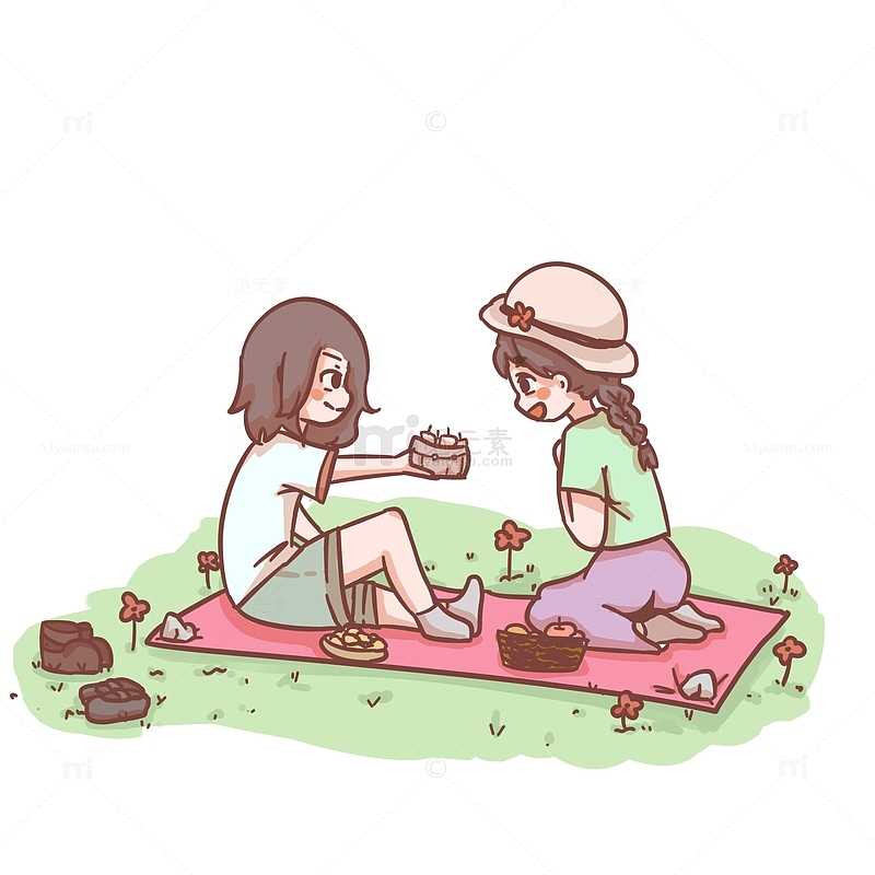 卡通手绘春游野餐