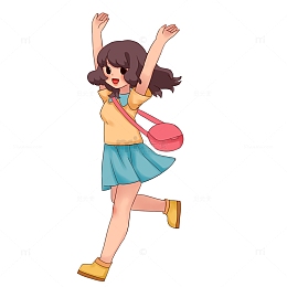 卡通手绘立夏女孩背书包开心出游