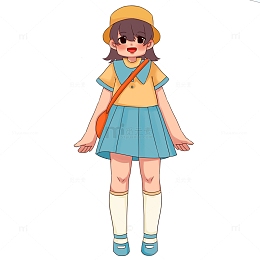 卡通手绘立夏女孩背书包出游