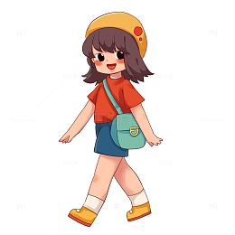 卡通手绘立夏女孩出游
