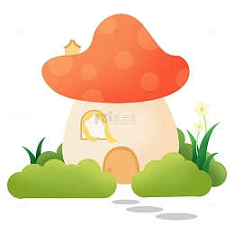 春天机理手绘风童趣蘑菇屋元素