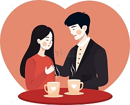 情人节情侣矢量人物浪漫杯子约会表白男女