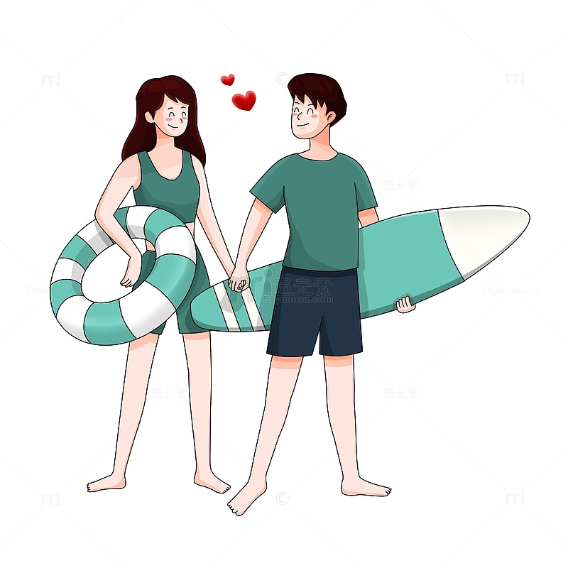 51出游季去海边旅游约会冲浪的情侣人物