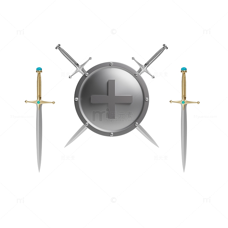 3D立体金属骑士宝剑与盾牌