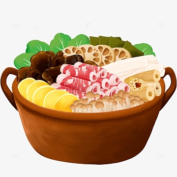 食物火锅食材蔬菜肉插画装饰元素