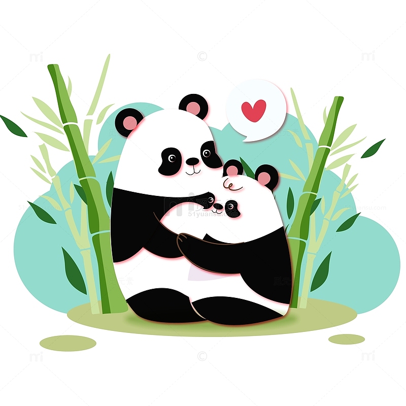 大熊猫母子卡通矢量可爱动物