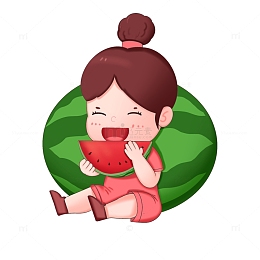 女孩夏天吃可口西瓜祛暑