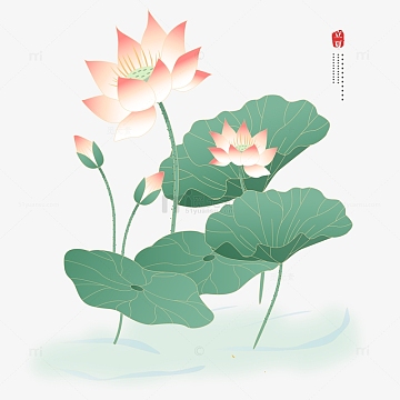 文艺小清新夏季荷花水生植物手绘装饰元素
