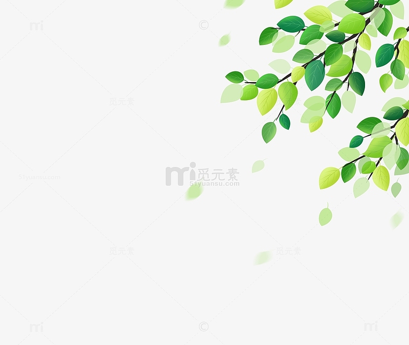 手绘夏天绿色叶子植物顶部海报装饰元素