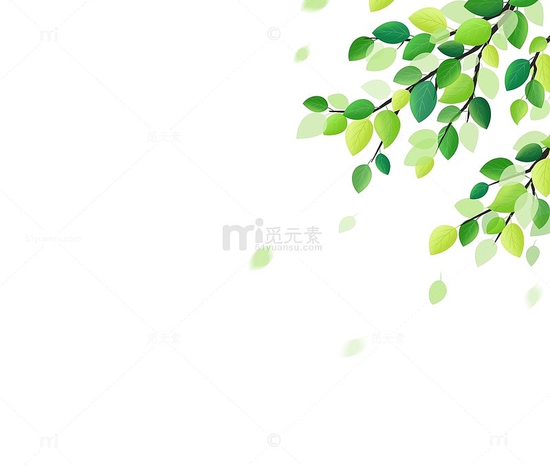 手绘夏天绿色叶子植物顶部海报装饰元素