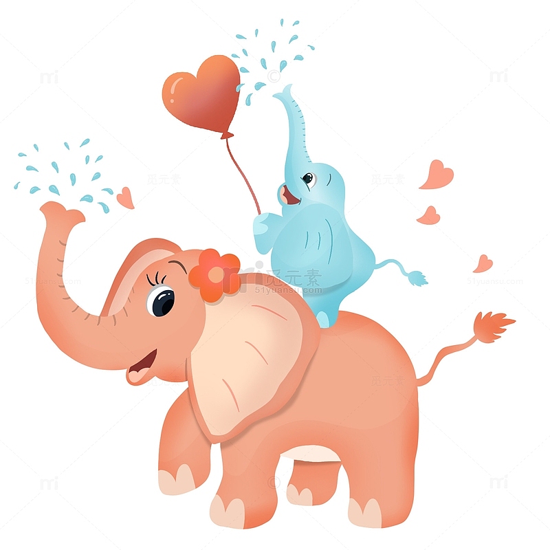 手绘大象妈妈和象宝宝卡通动物亲子