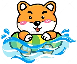 夏季带游泳圈的小狗