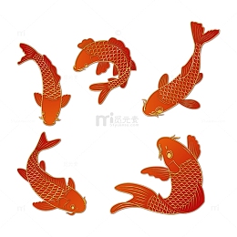 金线红色国潮锦鲤鱼国风矢量插画元素