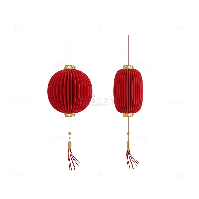 3D中国风红色纸灯笼大红灯笼装饰模型