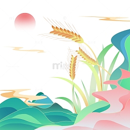 中国风渐变国潮风小满麦穗装饰祥云元素