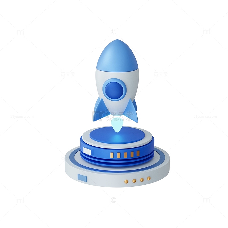3D科技感蓝色小火箭图标卡通模型