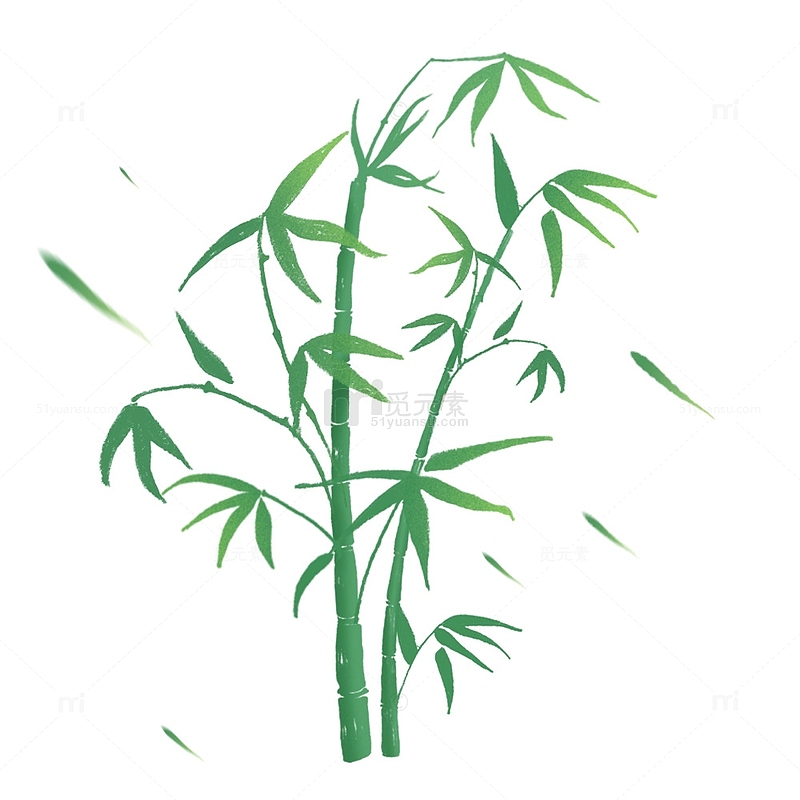 水墨绿色竹子元素