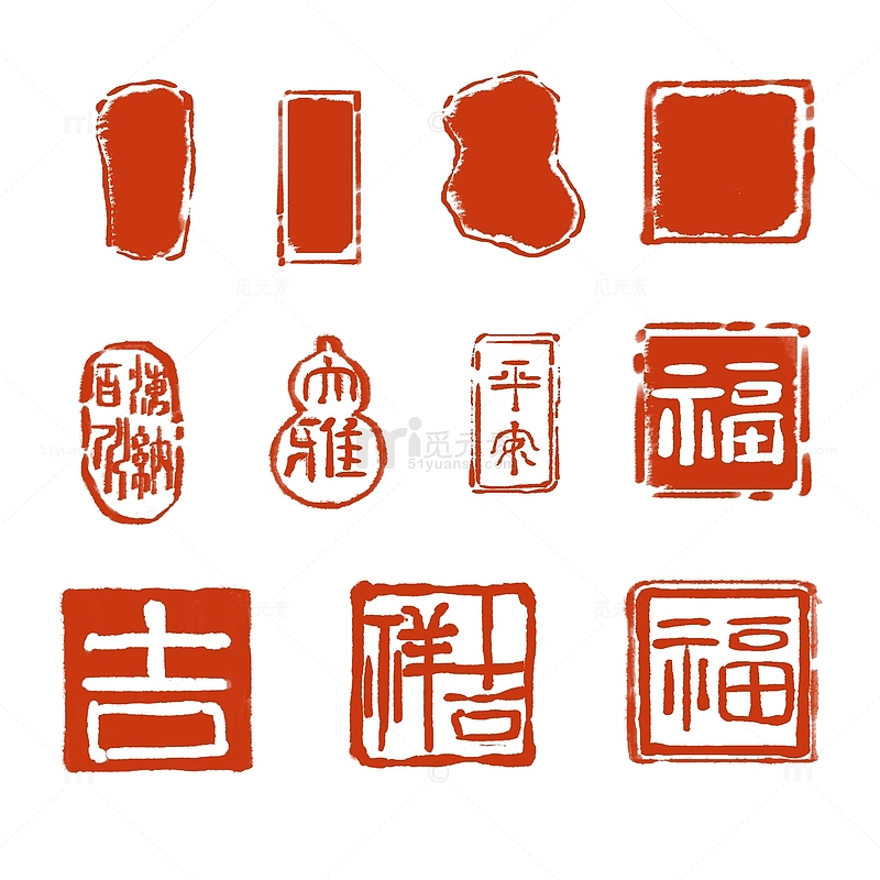 中国风红色印章元素